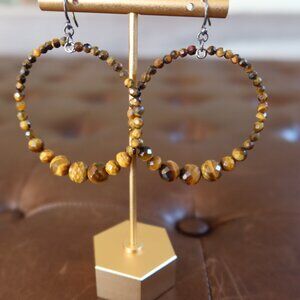 Chan Luu Tiger's Eye (70+) front facing hoops earrings 2" wide and long drops